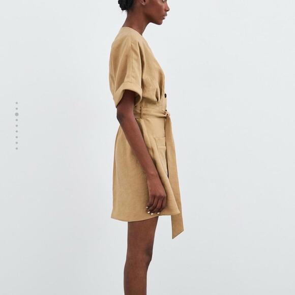 Zara Khaki Utility Short Sleeve Shirtdress Button Up Short Mini Dress Size Small - Picture 9 of 9